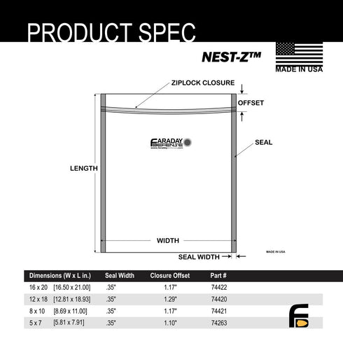 Faraday Bags 15pc Large Kit NEST-Z EMP 7.0 mil